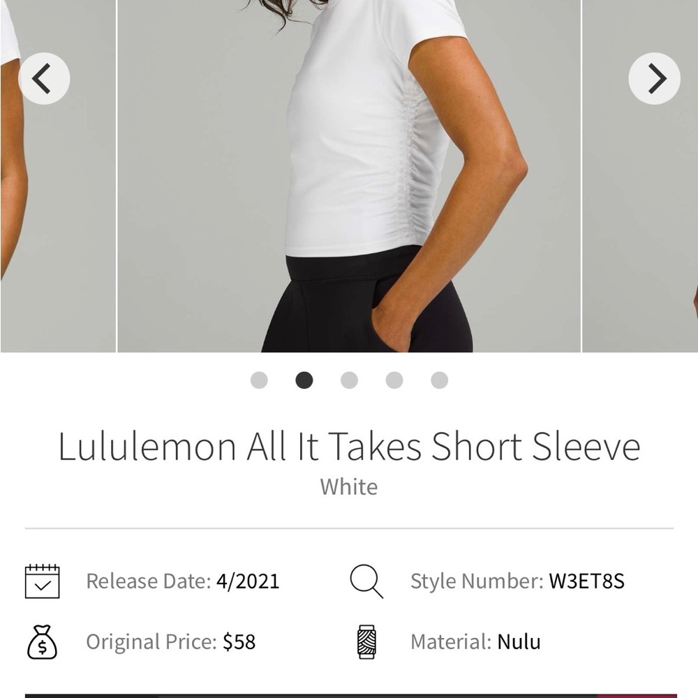 lululemon All it takes White Short Sleeve